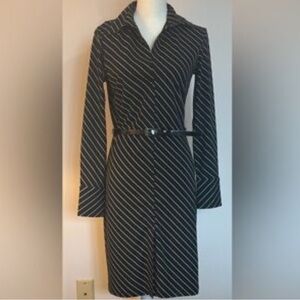 Express Black and White Long Sleeve V-Neck Dress